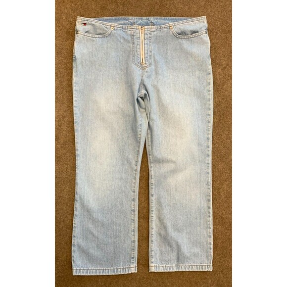 Vintage Tommy Hilfiger Wide Leg Jeans Womens 11 No Waist Crop Sandblast Wash Y2K - Picture 1 of 10
